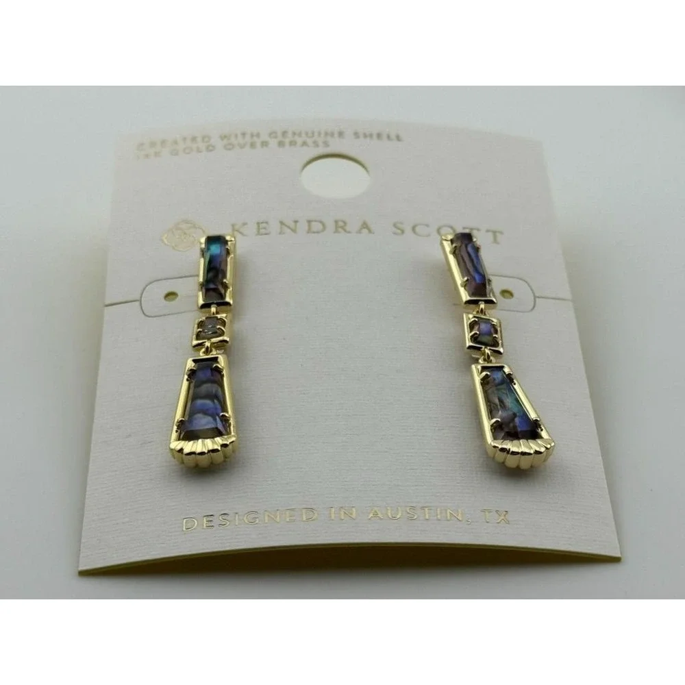 Kendra Scott Serena Linear Dangle Earrings Abalone Shell Gold Tone - Picture 4 of 11